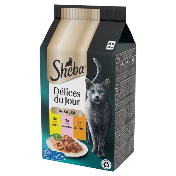 SHEBA® Délices du Jour Pollo, Salmone e Tacchino in Salsa 6x50g image 1