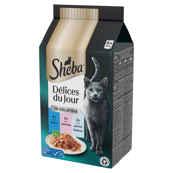 SHEBA® Délices du Jour Tonno, Salmone e Pesce Bianco in gelatina 6x50g image 1